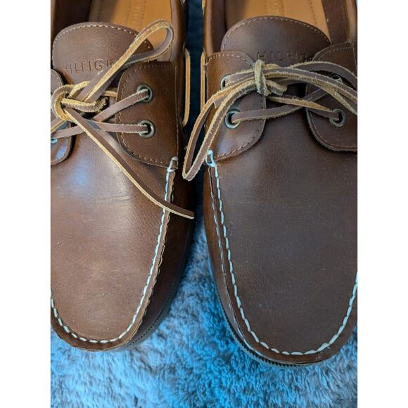Men's Tommy Hilfiger Tan Brown Leather Loafers Boat Shoes Size US 12 EUC - Picture 3 of 10